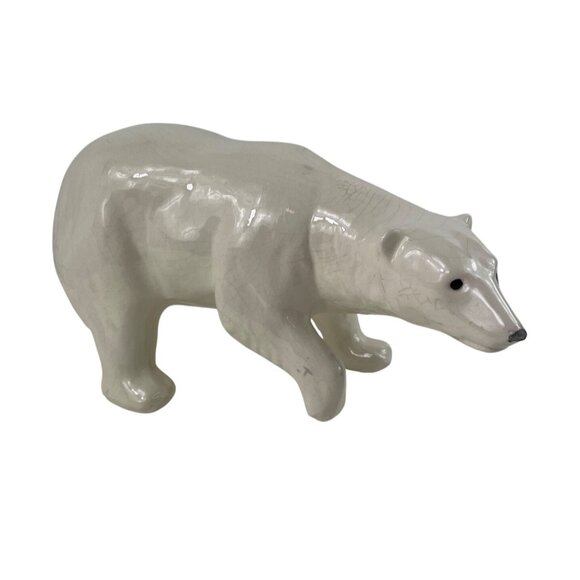 Handcrafted Vintage Ceramic Polar Bear Figurine With Crackle Glaze Finish - Picture 1 of 13